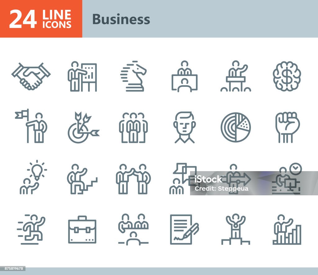 Business - line vector icons Vector Line icons set. One icon consists of a single object. Files included: Vector EPS 10, HD JPEG 3000 x 2600 px Icon Symbol stock vector