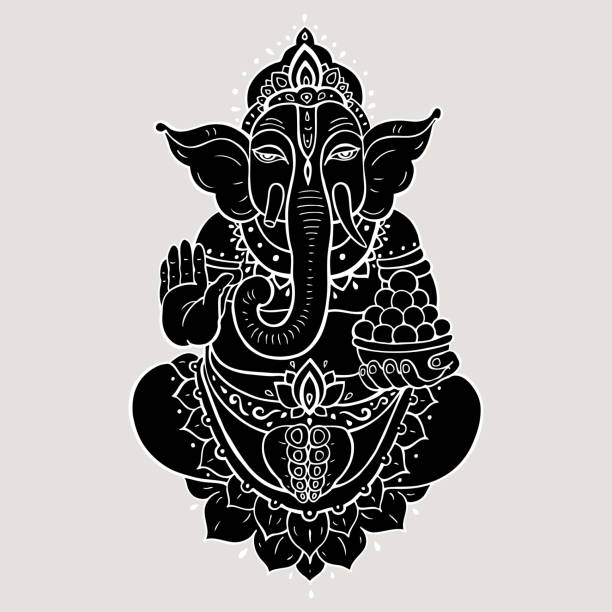 로터스 포즈에서 ganapati 명상 - buddha hindu god shiva hinduism stock illustrations