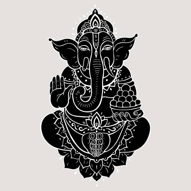 ilustrações, clipart, desenhos animados e ícones de ganapati meditação em pose de lótus - om symbol lotus hinduism symbol