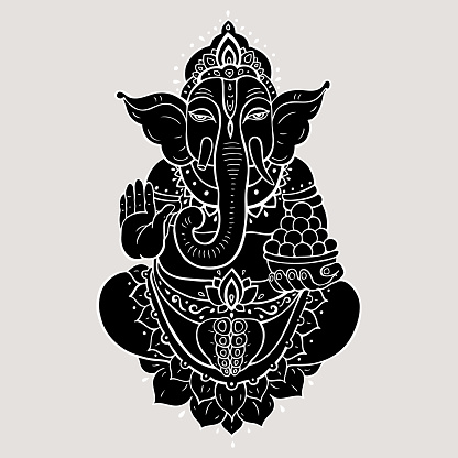 Hindu God Ganesha. Hand drawn tribal style. Vector illustration.