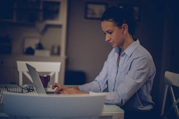 istock Woman working late from home 875820102