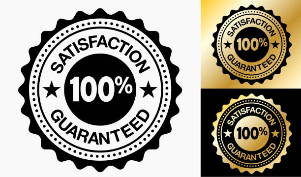 ilustraciones, imágenes clip art, dibujos animados e iconos de stock de satisfacción garantizada 100% calidad insignia. - fiabilidad