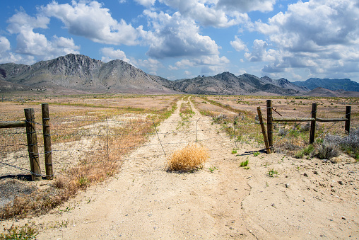 Ranch road access in western Nevada. Western USA.