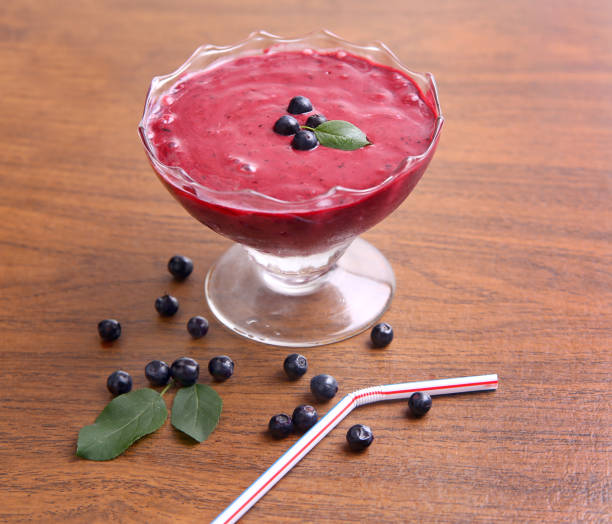 istock Organic Blueberry Fresh Smoothy made with fresh ingredients and leaf 875860806