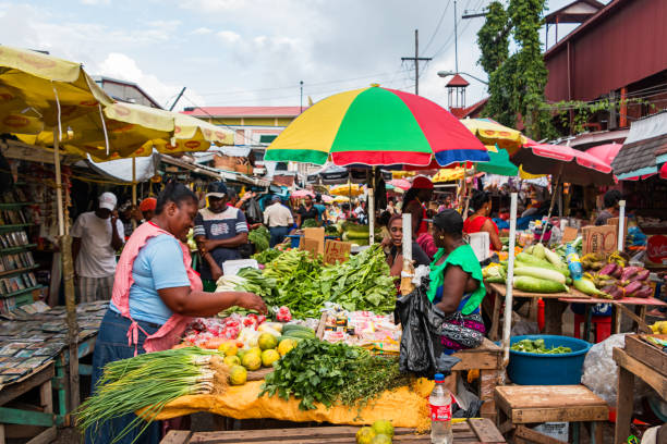 Stabroek market in Georgetown Guyana Vendors sell produce at Stabroek market in Georgetown, capital city of Guyana, South America. guyana stock pictures, royalty-free photos & images
