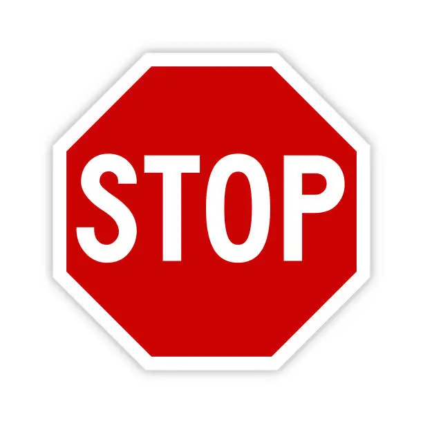 Vector illustration of Stop sign icon with shadow - Vector