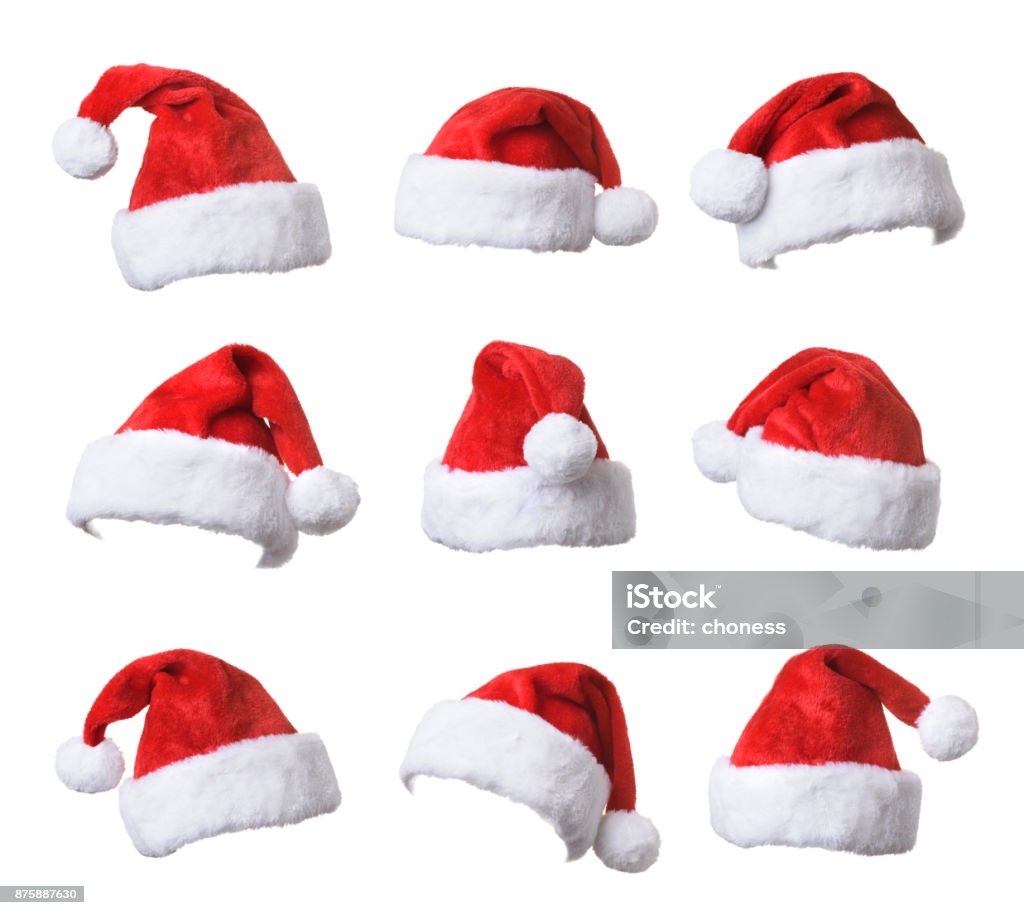 Set of Santa's red hat isolated on white background Santa Hat Stock Photo