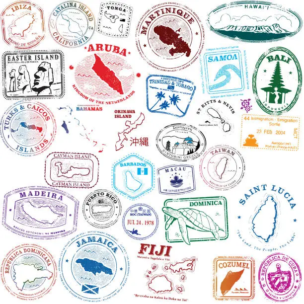 Vector illustration of Tropical Island Stamps