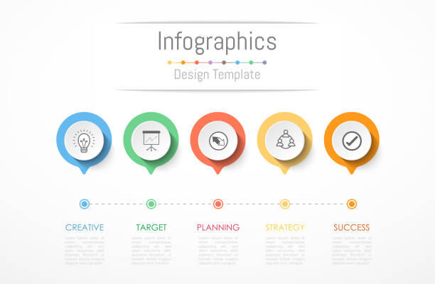 ilustraciones, imágenes clip art, dibujos animados e iconos de stock de elementos de diseño de infografía para que sus datos de negocio con 5 opciones, piezas, medidas, plazos o procesos. ilustración de vector. - 4 5 años