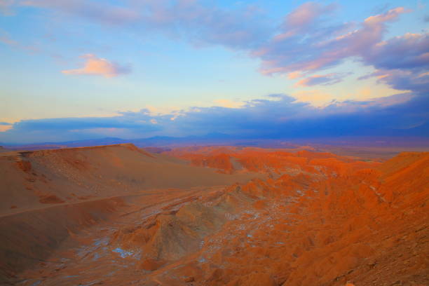 istock Atacama Desert, Moon and Death Valley – above dramatic landscape at gold colored sunset panorama –  Chile 875914932