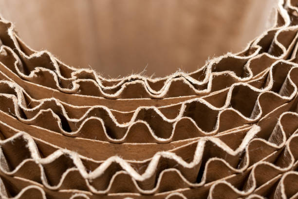 istock Close-up semicircular wavy layers of corrugated cardboard. 875932010