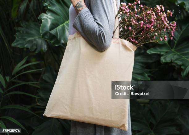 Design Space On Tote Bag Stock Photo - Download Image Now - Tote Bag, Shopping Bag, People