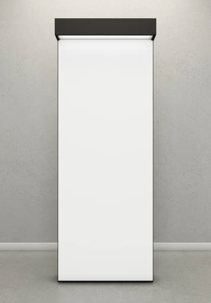 istock Template of illuminated advertising stand on concrete floor 875936496