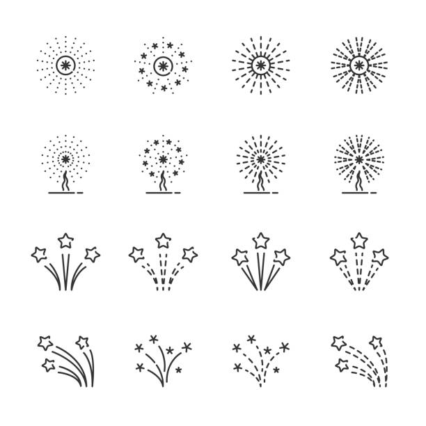 firework line icon set 3, vector eps10 vector art illustration