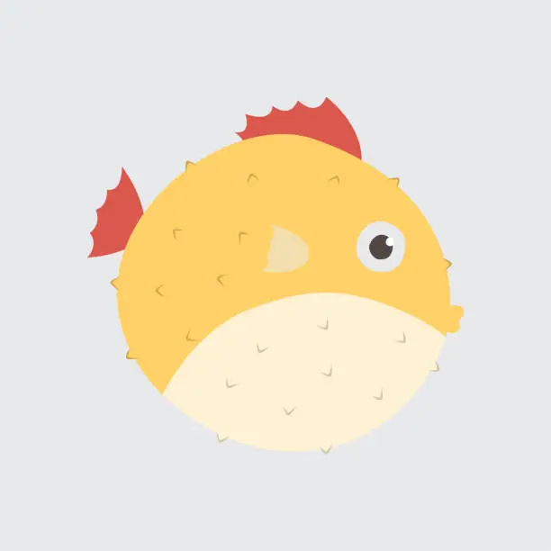 Vector illustration of Funny cartoon puffer fish on white background