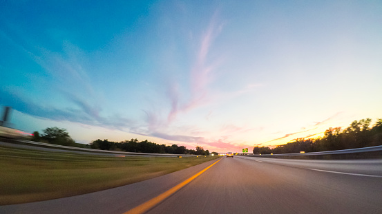 POV point of view - Driving West on Interstate highway 70 through Kansas.