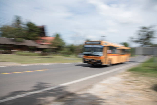 Public transportation bus in urban surroundings.