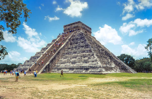 Majestic Mayan structures amid tropical greenery