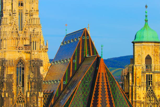 istock Above St. Stephen's Cathedral roof, close-up detail pattern – Vienna , Austria 875948772