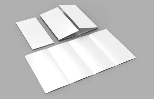 Double gate fold vertical four panel brochure blank white template for mock up and presentation design.