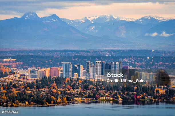 Aerial View Of Bellevue Washington Stock Photo - Download Image Now - Bellevue - Washington State, Washington State, Seattle