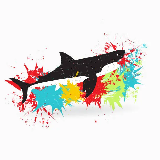 Vector illustration of Shark attack conception. Grunge vector illustration