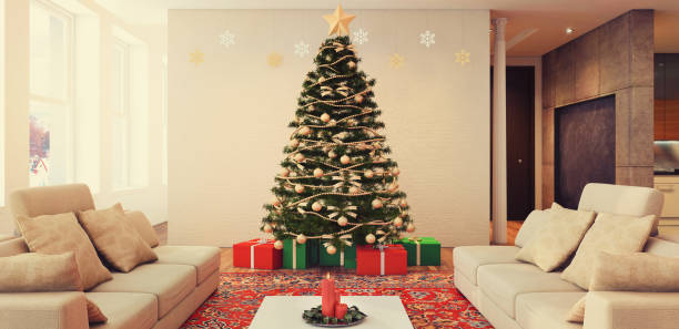 istock Christmas theme decorated apartment interior 875974206
