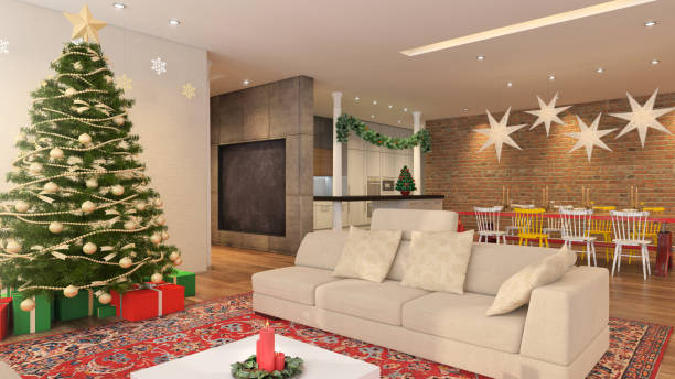 istock Christmas theme decorated apartment interior 875974212