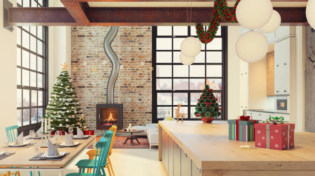 istock Christmas theme decorated apartment interior 875974244