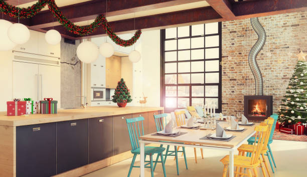 istock Christmas theme decorated apartment interior 875974284