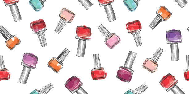 매니큐어 병 완벽 한 패턴입니다. 뷰티 살롱 매니큐어 찾기 - nail polish isolated cosmetics bottle stock illustrations