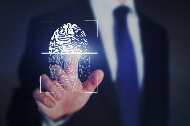 autenticación de huella digital, concepto de seguridad de internet - fingerprint identity id card biometrics fotografías e imágenes de stock