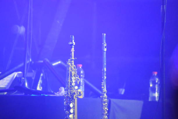 un músico toca el saxofón en concierto - nightlife saxophonist human finger human hand fotografías e imágenes de stock