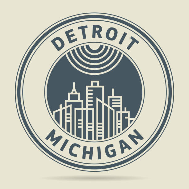 Stamp or label with text Detroit, Michigan Stamp or label with text Detroit, Michigan written inside, vector illustration watermark ideas stock illustrations