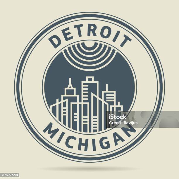 Stamp Or Label With Text Detroit Michigan Stock Illustration - Download Image Now - Detroit - Michigan, Urban Skyline, Icon Symbol
