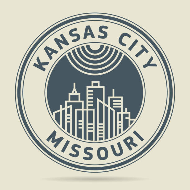 스탬프 또는 레이블 텍스트 캔사스 시티, 미주리 - kansas city missouri city skyline built structure stock illustrations