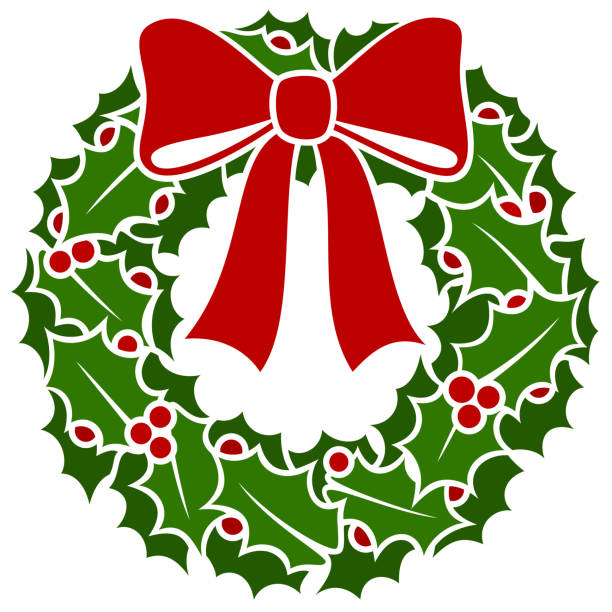 호랑가시나무 화관 - wreath christmas red bow stock illustrations