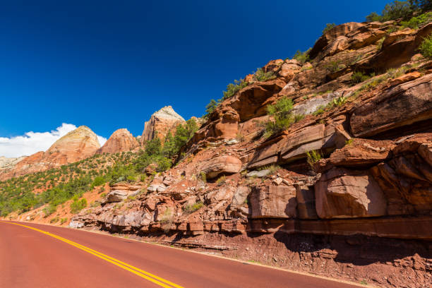 istock Autumn scenery in Zion National Park, with red sandstone rocks 876007750
