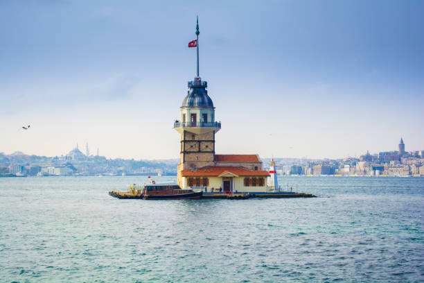 istock maiden's tower on galata tower and blue mosque background 876015472
