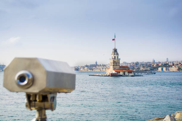 istock watching binoculars with Istanbul view and maiden's tower 876016250
