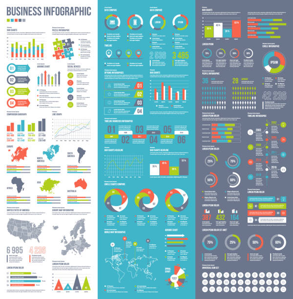 Infographic vector elements for business illustration in flat style. Set of vector business infographic elements for printed documents, website or presentation slides. bar graph with arrow stock illustrations