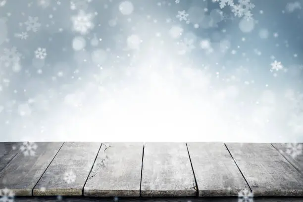 Christmas background with empty vintage planks and copyspace for text. Abstract holiday concept, high resolution image