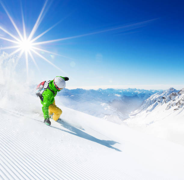 istock Skier on piste running downhill 876034042