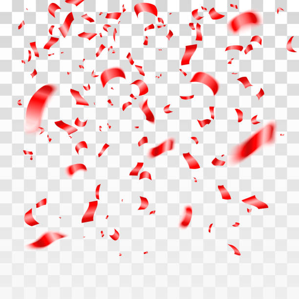 ilustrações de stock, clip art, desenhos animados e ícones de red confetti on transparent background. celebration of happy events. birthday party background. vector illustration - streamer celebration anniversary backgrounds