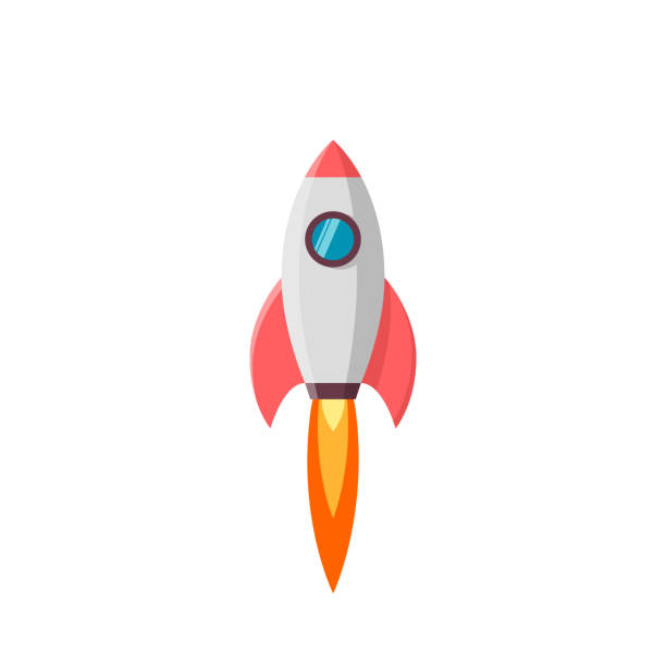 raketenstart. vektor-illustration isoliert auf weiss - rakete stock-grafiken, -clipart, -cartoons und -symbole