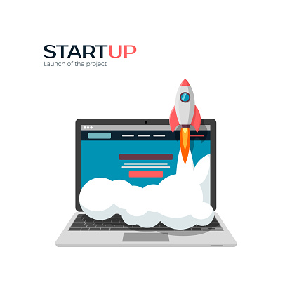 Successful launch of startup project. Vector illustration