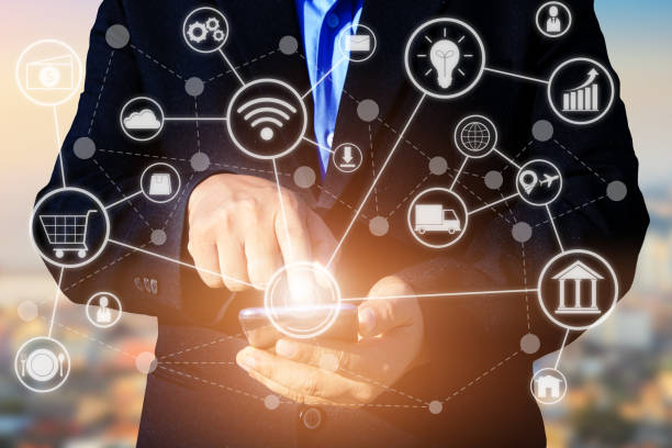 istock business technology concept, Business people hands use smart phone connection online networking communication on smartphone with social network icon symbol, selective focus. 876041132