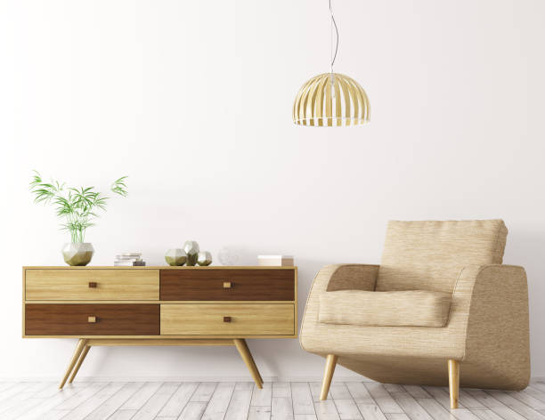 istock Interior with wooden cabinet and armchair 3d rendering 876041978