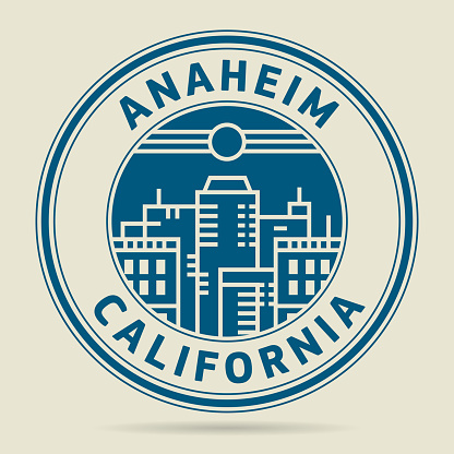Stamp or label with text Anaheim, California written inside, vector illustration