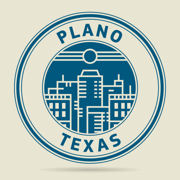 스탬프 또는 레이블 텍스트 plano, 텍사스 - omaha nebraska nebraska skyline building exterior stock illustrations